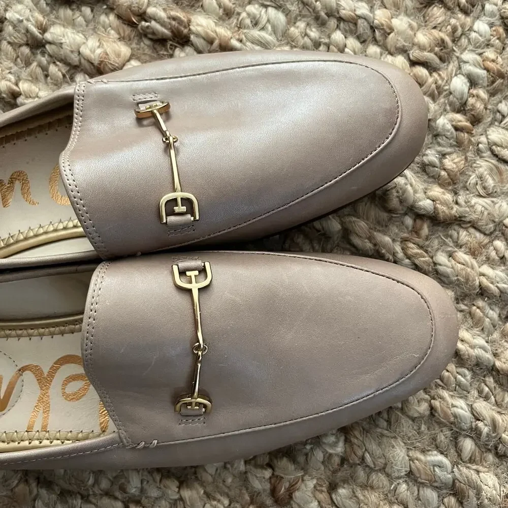 Sam Edelman Loraine Bit Loafers Taupe Leather Gold Hardware Women’s 10.5 Preppy